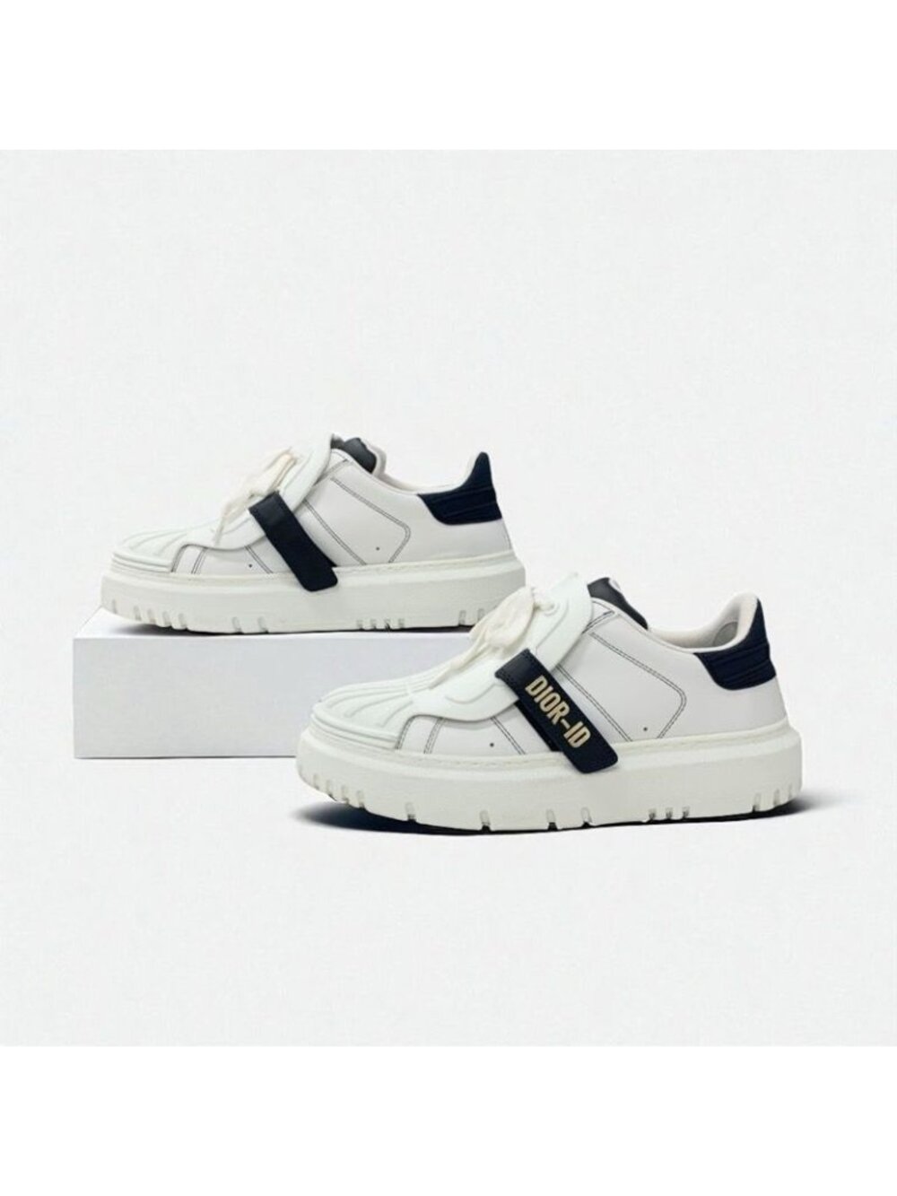 Christian Dior-id Sneakers Shoes Leather Rubber White Black Logo Velcro - Picture 3 of 10
